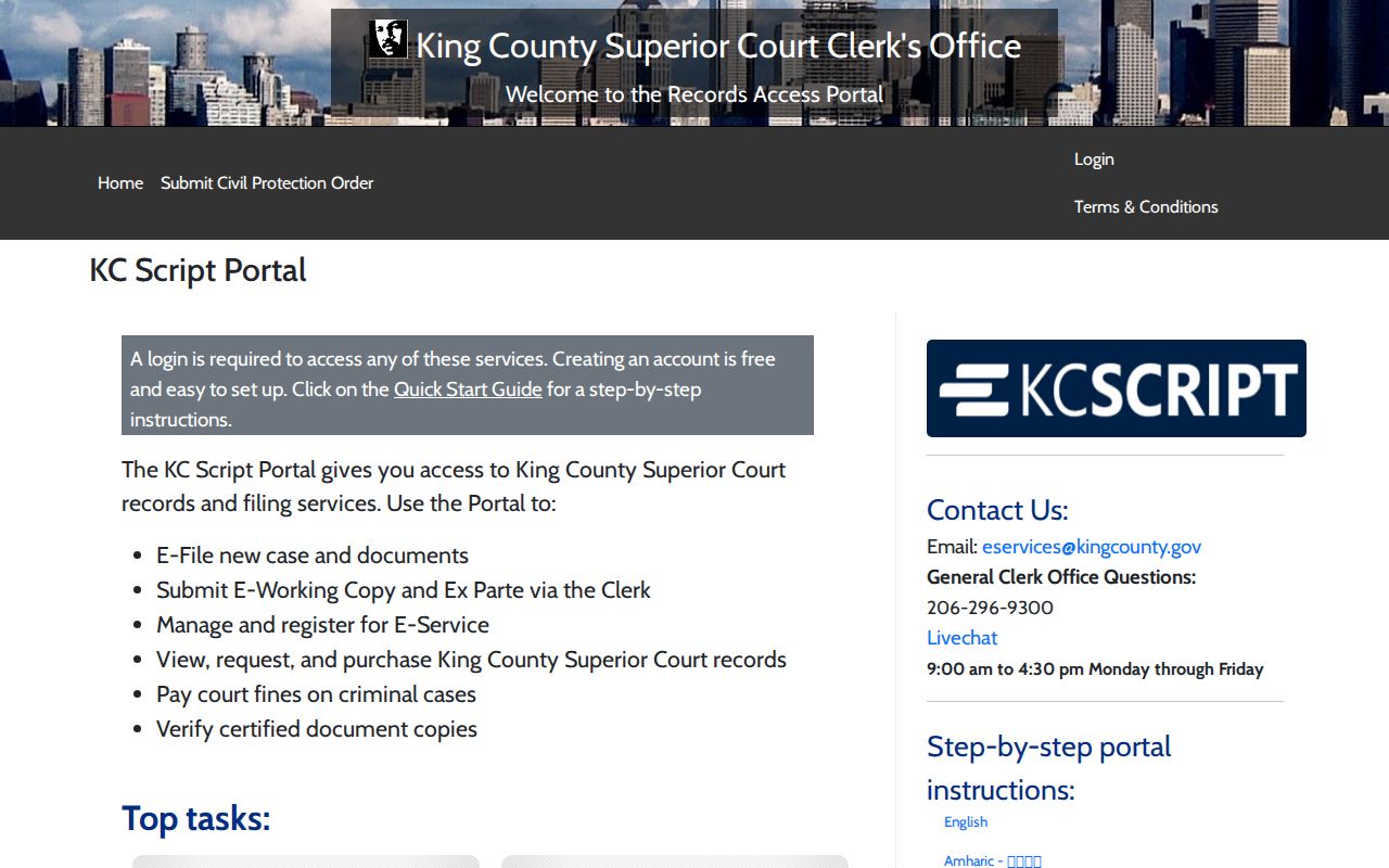 Tukwila people search in the King County KC Script court portal