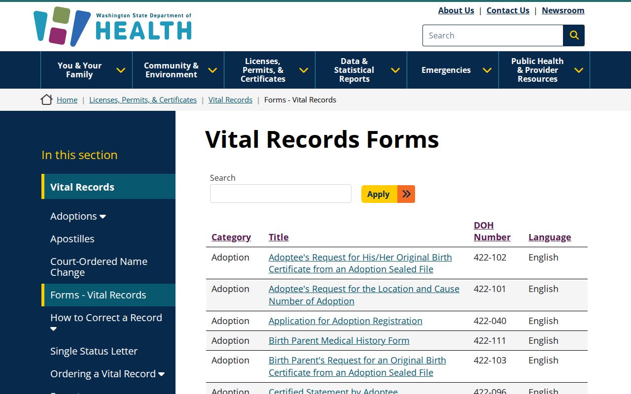 Tukwila people search through Washington vital records forms