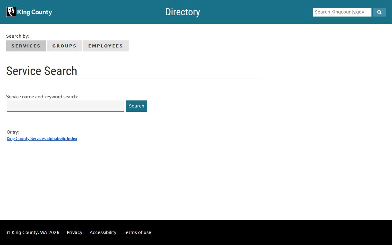 Tukwila people directories access through King County staff and service search