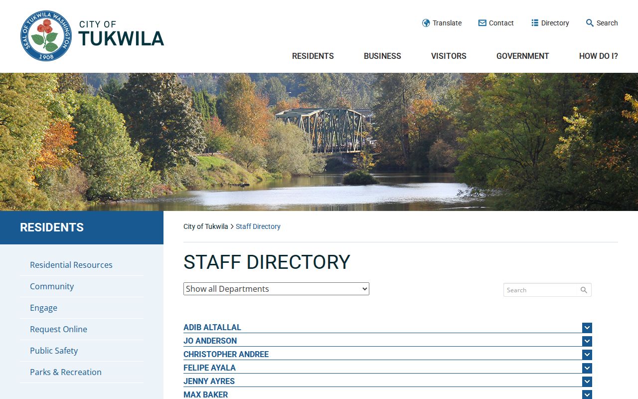 Tukwila people directories city staff keyword and department search