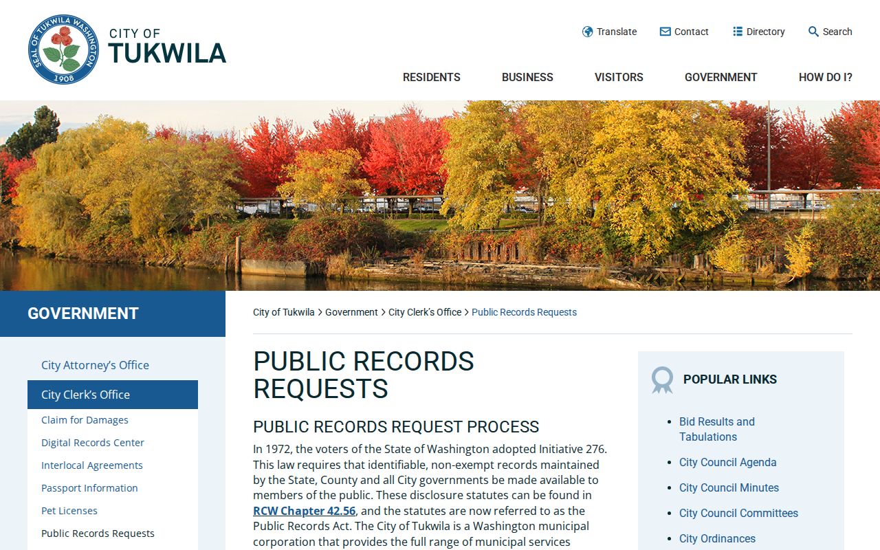 Tukwila public records department request routes
