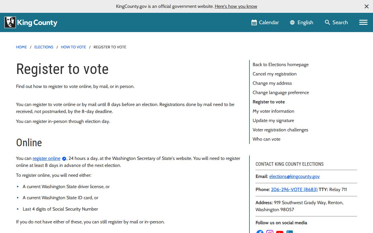 King County Elections service page for Tukwila voter registration